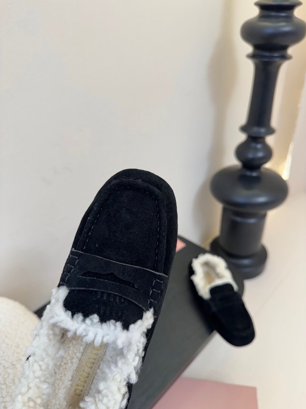 MIUMIU Thick Sole New British Style Wool Loafer Cotton Shoes - KFY00320