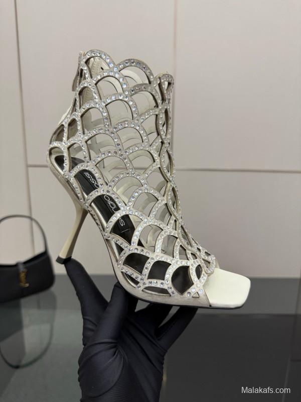 Sergio Rossi Mermaid Sandals 2025 SS Collection Elegant Fishnet High Heels - KFY00470