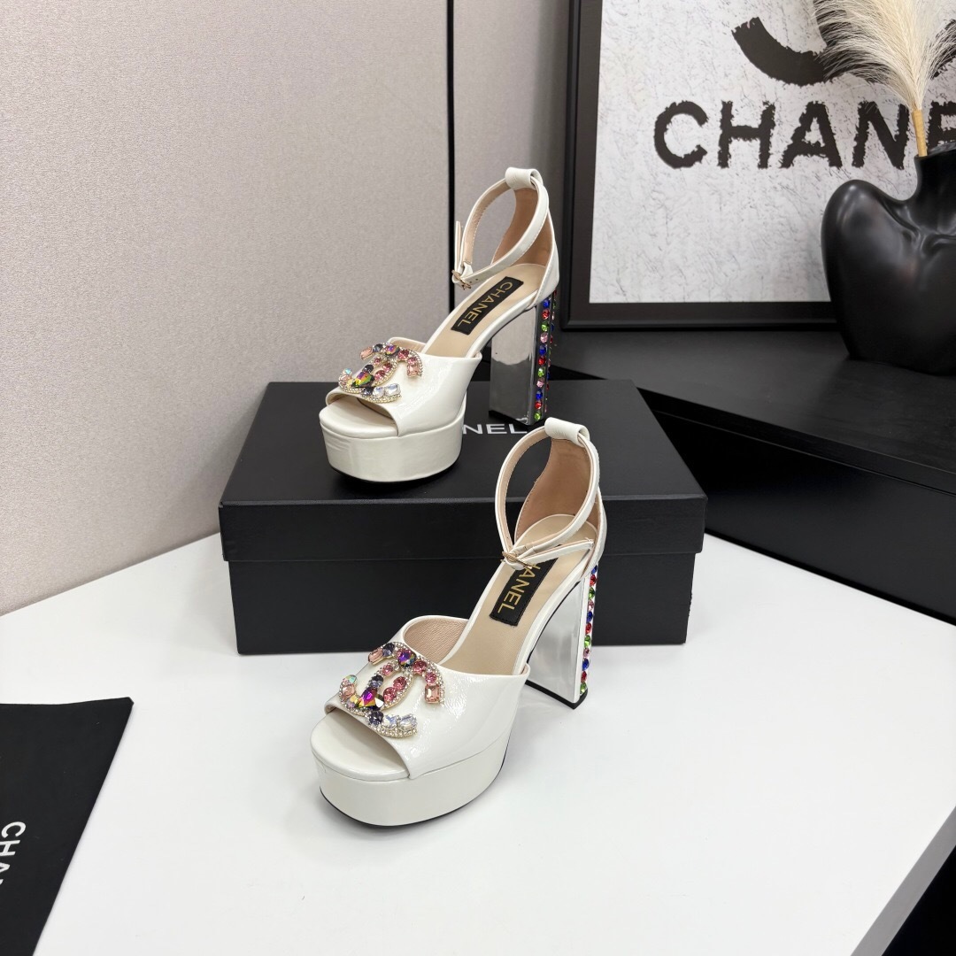 Chanel 2025/SS Glamorous Rhinestone Chunky Heel Platform Strappy Sandals - KFY00350
