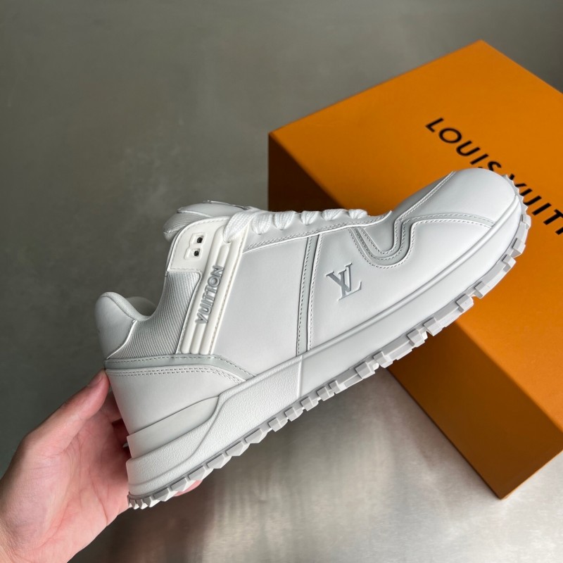 Lv Leather Round Toe Lace-Up Flat Low Top Casual Lifestyle Shoes - YC