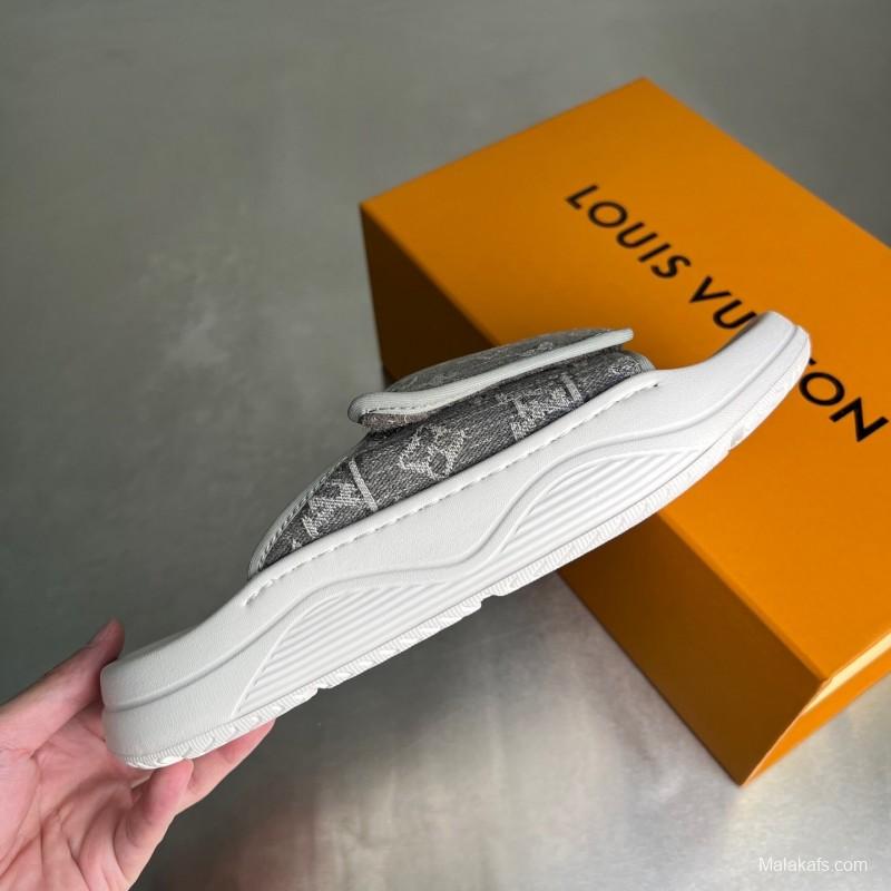 Louis Vuitton Miami Mule Slippers with Hook and Loop Fastener - YC