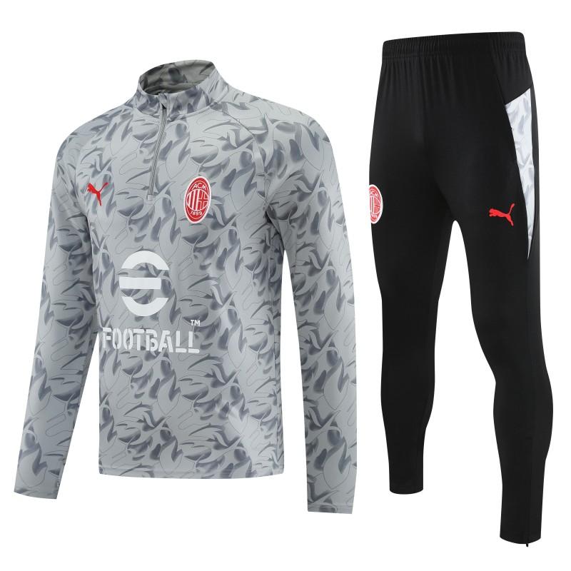 Player Version 25/26 AC Milan Grey with Camouflage Pattern Half Zipper Jacket Tracksuit +Long Pants