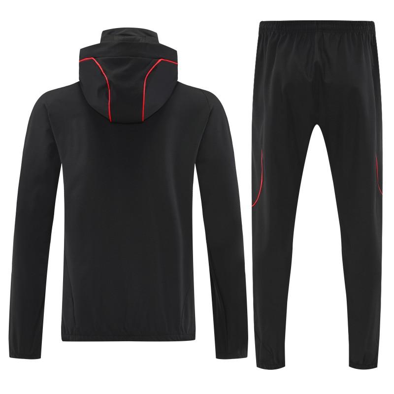 26/27 Adidas Black With Red logo Full Zipper Hooded Jacket Tracksuit + Long Pants