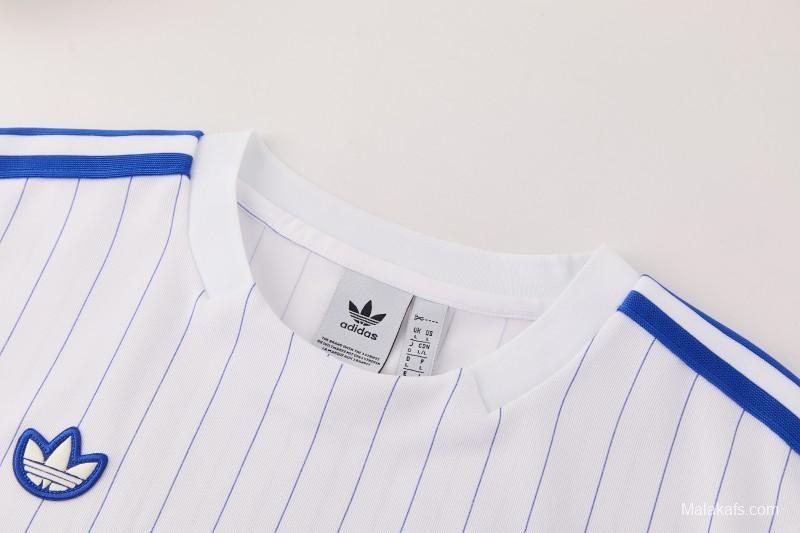 26/27 Chelsea FC White Stripes Short Sleeve+Blue Soccer Shorts