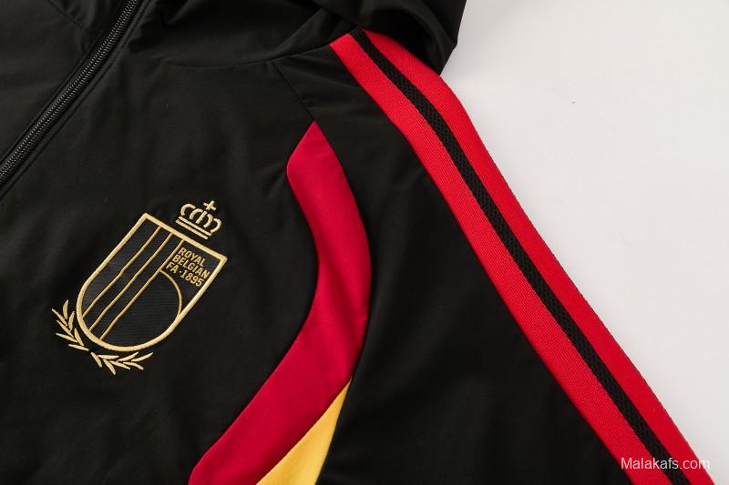 26/27 Belgium  Black Full Zipper Hooded Jacket Tracksuit + Long Pants