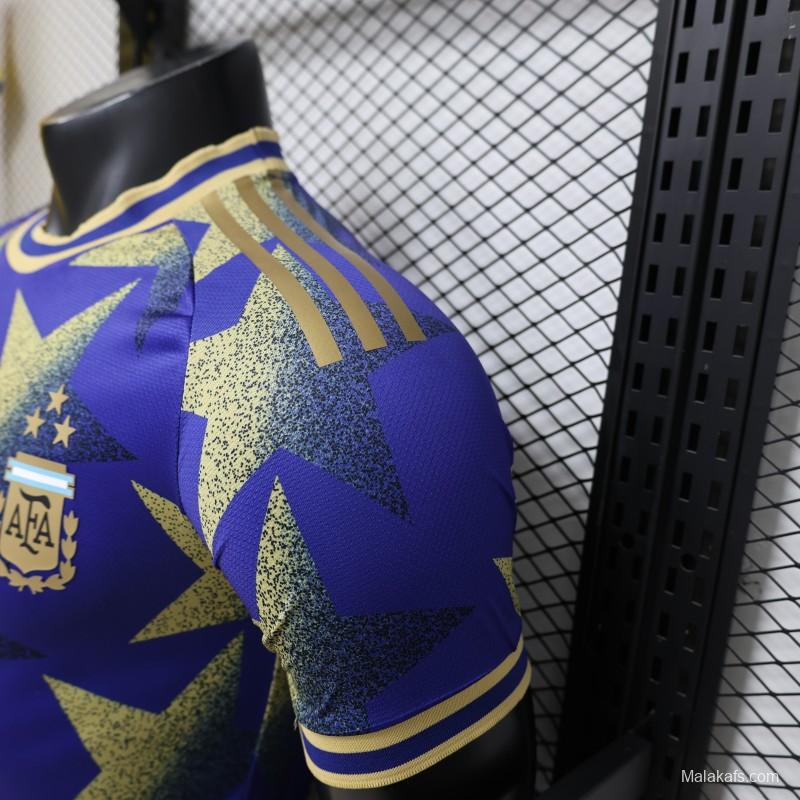 Player Version 2026  Argentina AFA Adidas Special Edition Royal Blue Gold Star Print Champions Jersey