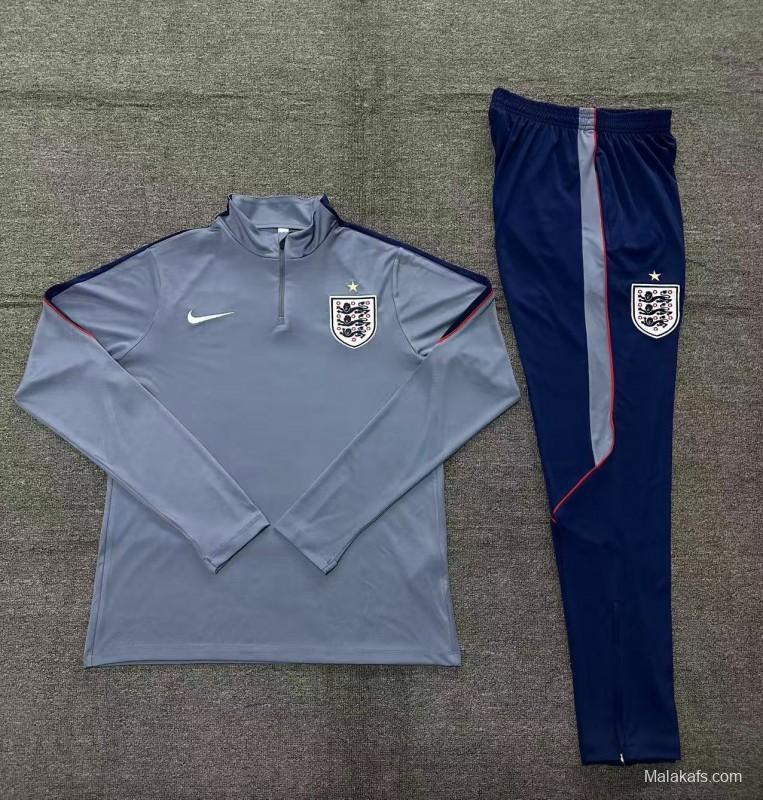 2026 England Grey Half Zipper Jacket Tracksuit + Navy  Blue Long Pants (Nike)
