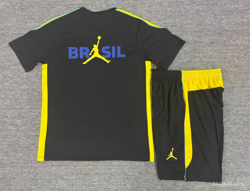 2026  Kids Brazil Black & Yellow Short Sleeve+Soccer Shorts