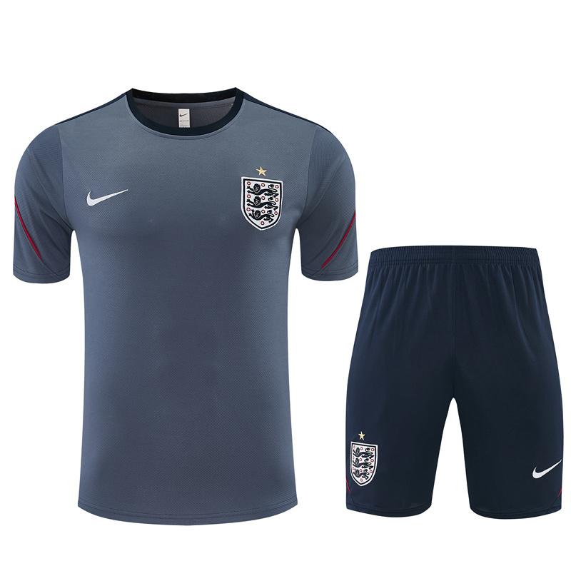 2026 England Grey Short Sleeve+ Navy Blue Soccer Shorts