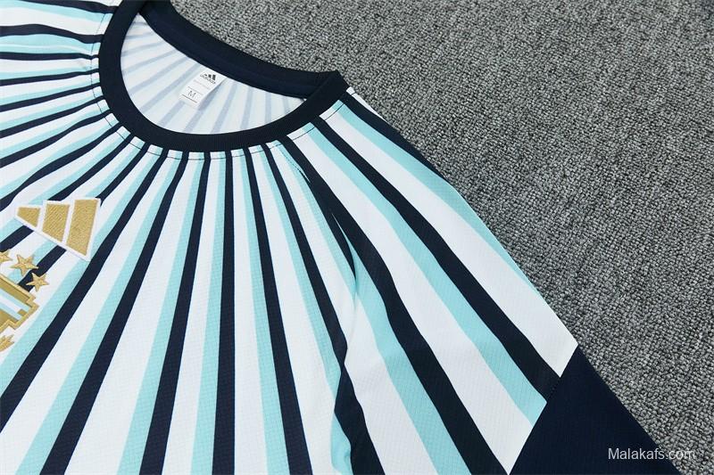 2026 Argentina White & Light Blue Radial Stripe Short Sleeve+Soccer Shorts