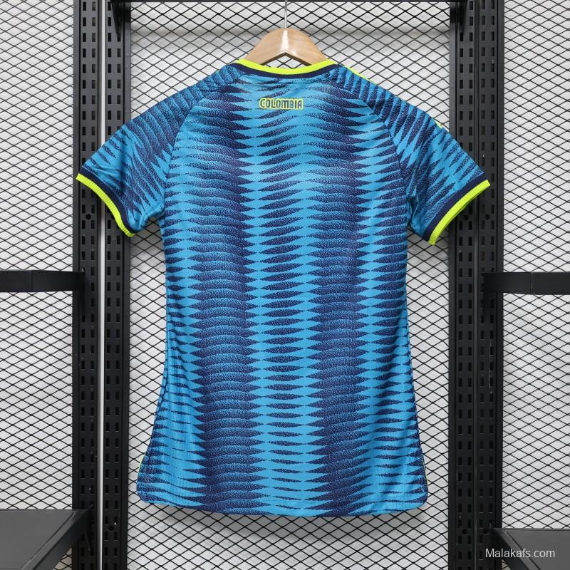 Player Version 2026 Womens Colombia Away Blue with Wave Diamond Pattern Jersey