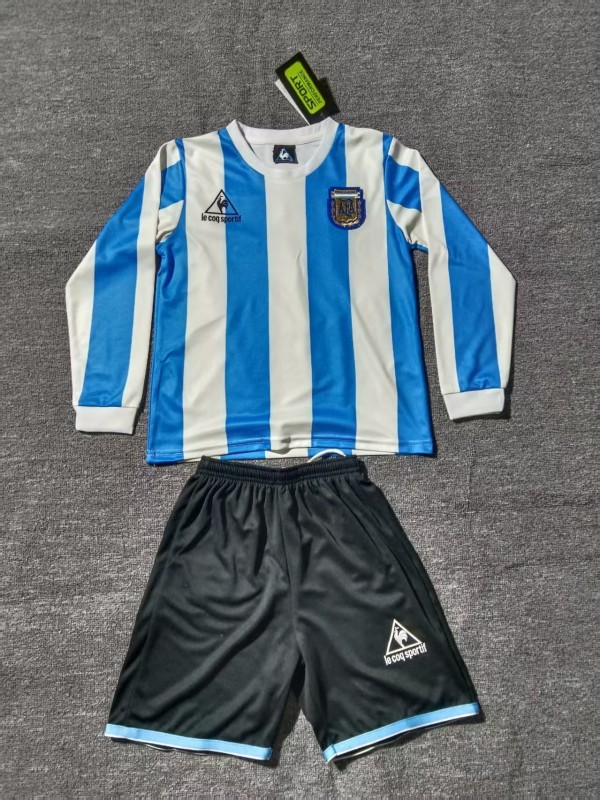 Retro 1986 Kids Argentina Home Long Sleeve Jersey
