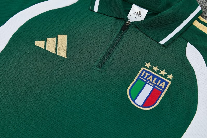 2026 Italy Green & White Half-Zip Polo Short Sleeve Tracksuit + Long Pants