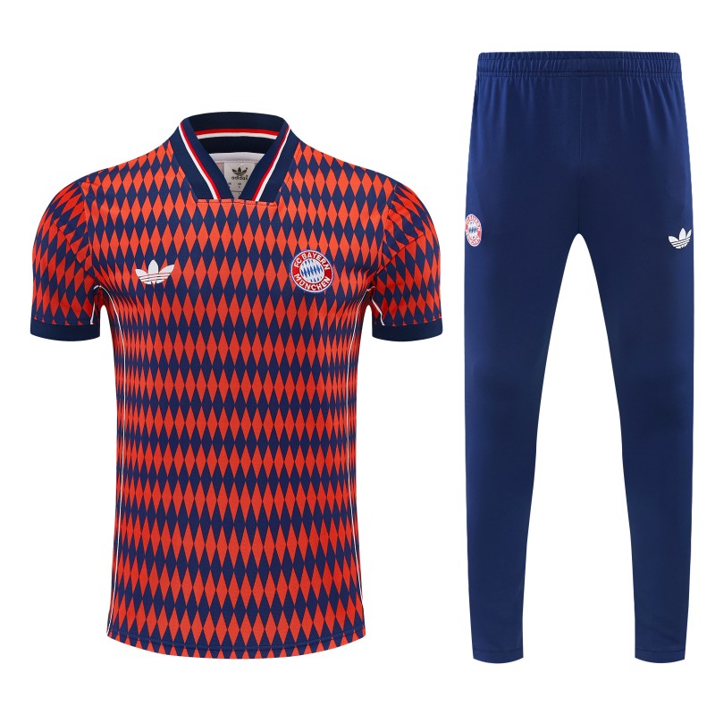 26/27 FC Bayern München Red & Navy Blue  Short Sleeve Tracksuit + Long Pants