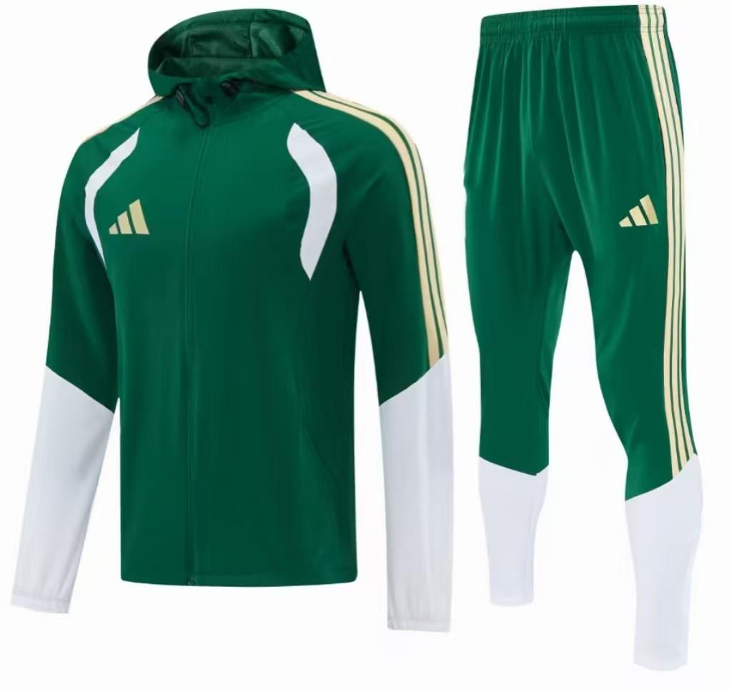 26/27 Adidas Navy Green &White Full Zipper Hooded Windbreaker  Jacket Tracksuit + Long Pants