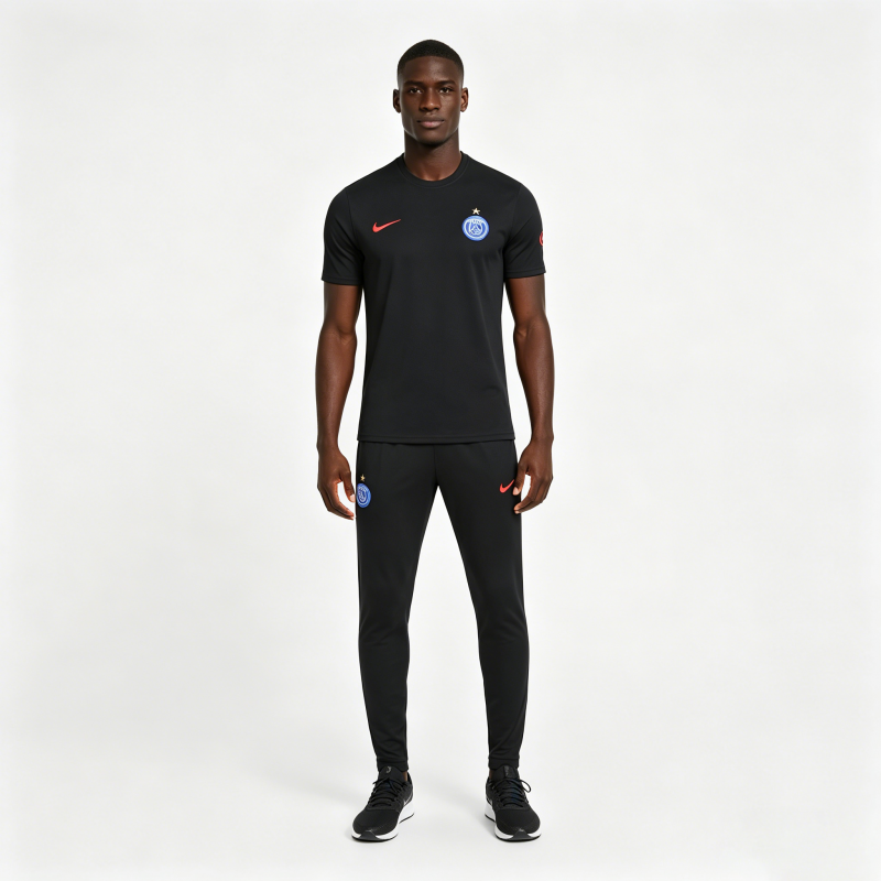 26/27 Paris Saint-Germain Black  Short Sleeve Tracksuit + Long Pants