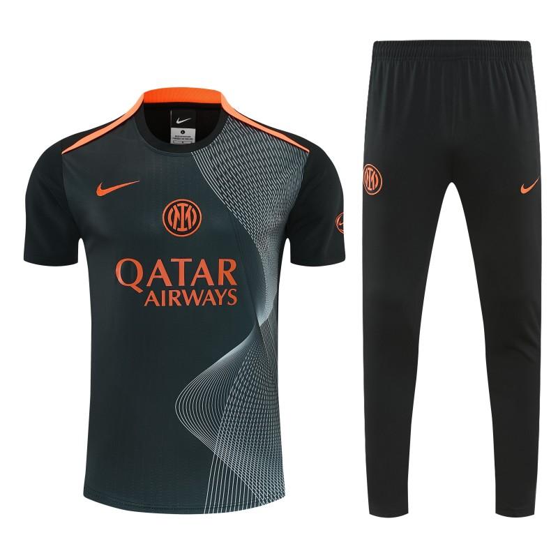 26/27 Inter Milan Dark Green with Fluid Wave  Short Sleeve Tracksuit + Long Pants