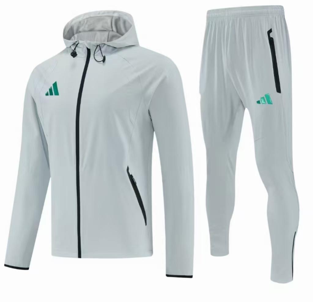 26/27 Adidas Light Grey  Full Zipper Hooded Windbreaker Jacket Tracksuit + Long Pants