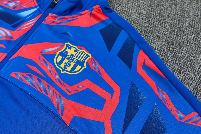 26/27 FC Barcelona Blue with Red  Full Zipper Jacket Tracksuit + Long Pants