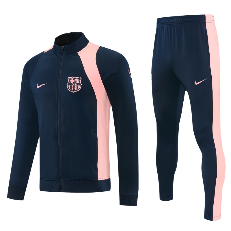 26/27 Barcelona Navy Blue & Pink  Full Zipper Jacket Tracksuit + Long Pants
