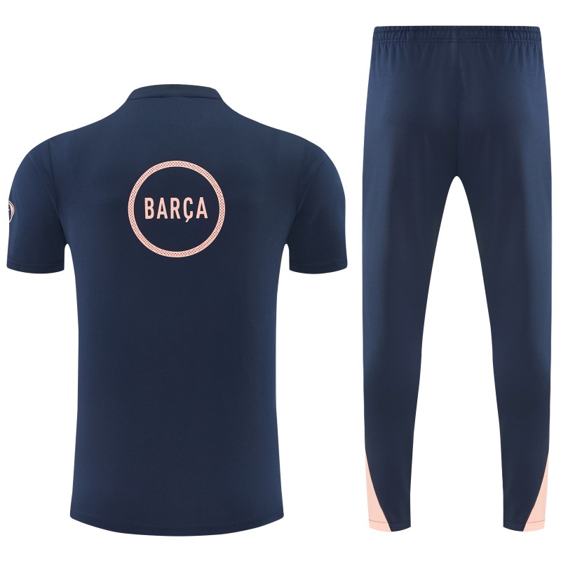 26/27 Barcelona Navy Blue Short  Sleeve Tracksuit + Long Pants