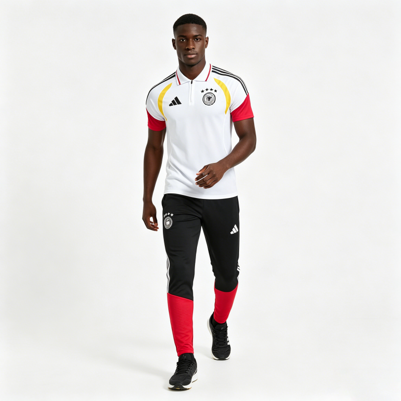 2026 German White & Black Half-Zip Polo Short Sleeve Tracksuit + Long Pants