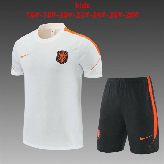 26/27 Kids Netherlands Home White Short Sleeve + Soccer Shorts