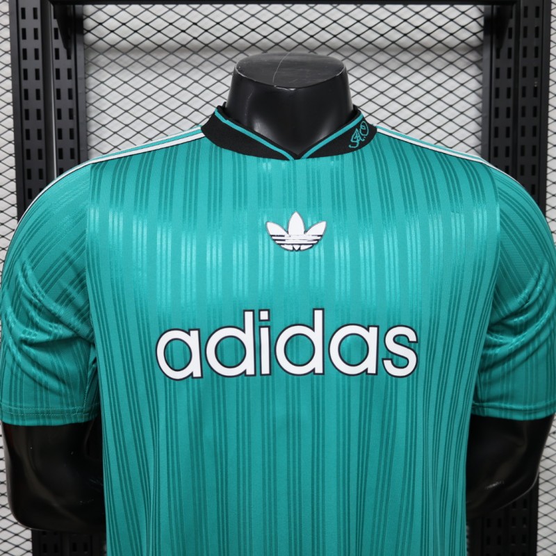 Player Version 2026  Adidas Originals Retro Style Teal Green Stripe Football Jersey