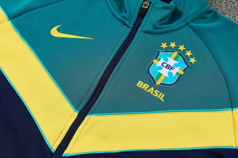 26/27 Brazil Teal&Navy Blue Full Zipper Jacket Tracksuit + Long Pants