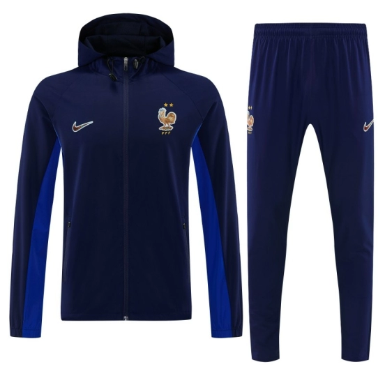 26/27 France Navy Blue Full Zipper Hooded Jacket Tracksuit + Long Pants