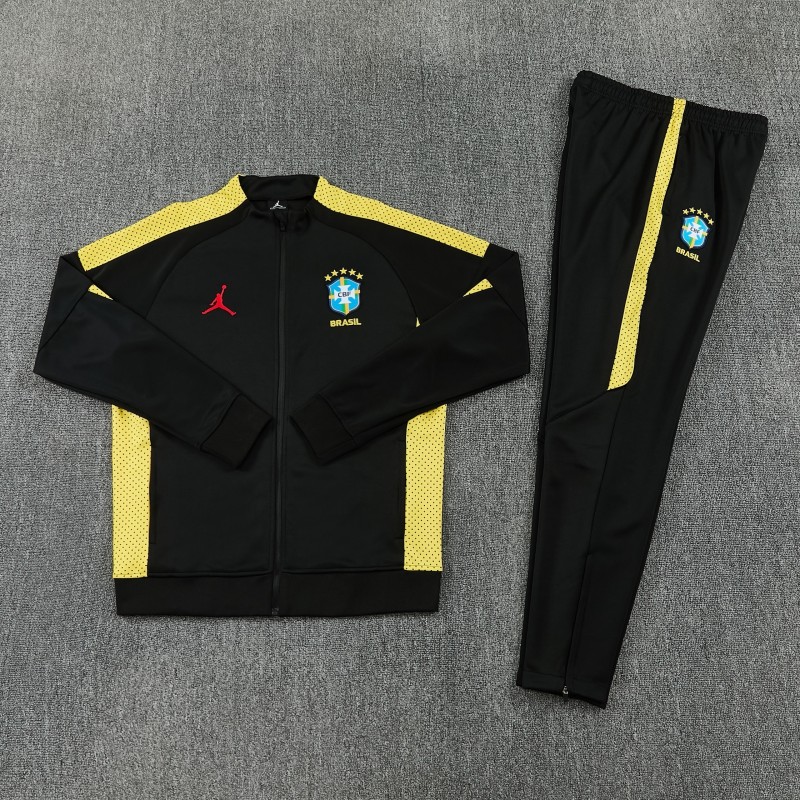 26/27 Brazil Black Full Zipper Jacket Tracksuit + Long Pants