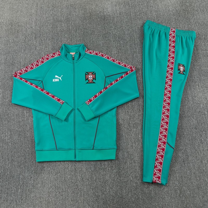 26/27 Portugal Green Full Zipper Jacket Tracksuit + Long Pants