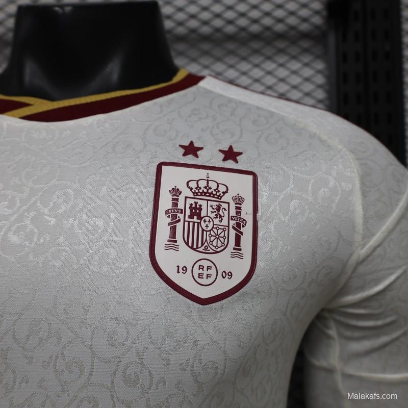 Player Version 2 Star 2026 Spain Away White Long Sleeve Jersey