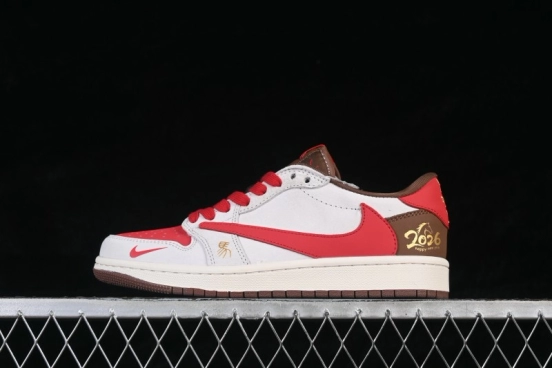 Nike Air Jordan 1 Low Retro Basketball Shoes with Red-White-Brown Color Blocking - FC1688-248