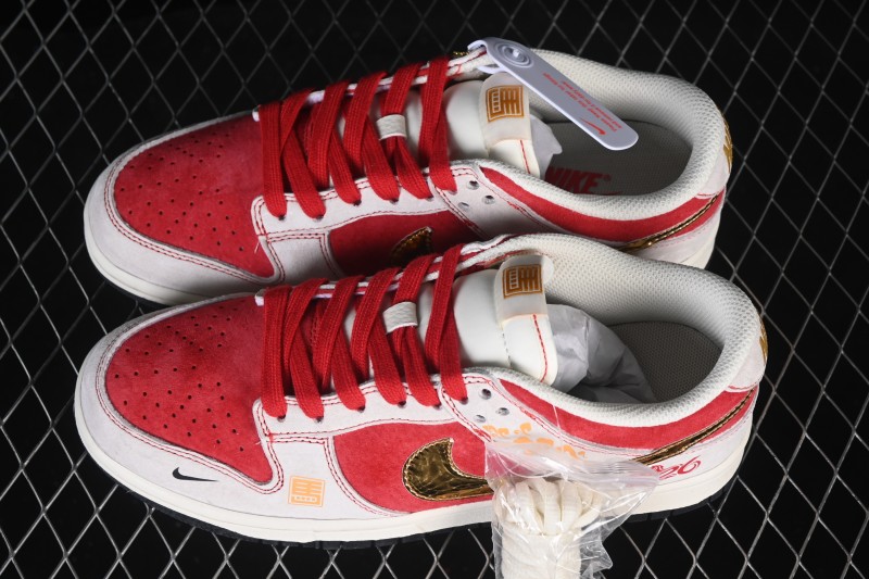 Nike SB Dunk Low Year of the Horse Red White Gold High-End Custom Low-Top Skateboarding Shoes - DN3168-036