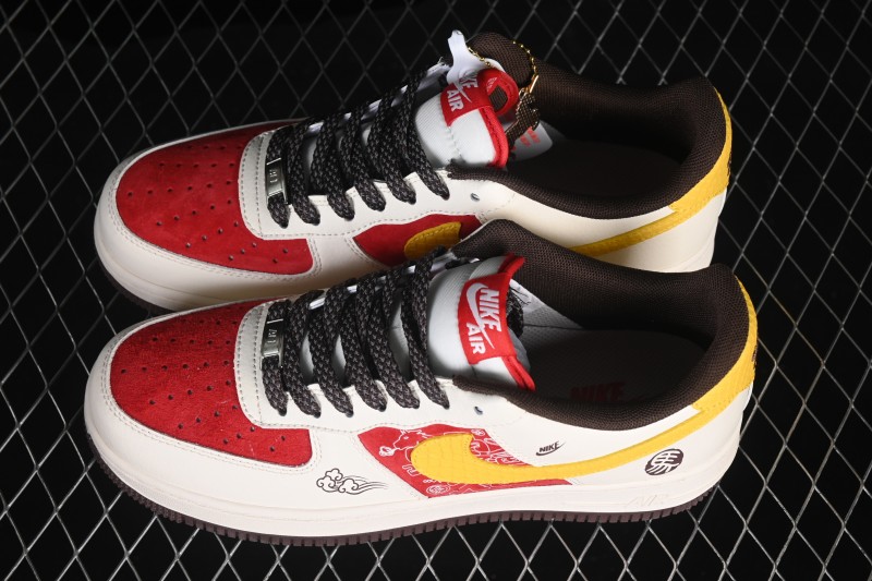 Nike Air Force 1 '07 Low Casual Sneakers with Red White Yellow Color Blocking - JP2026-155