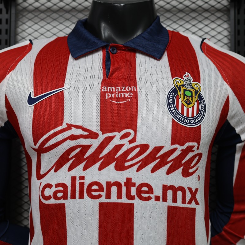 Player Version 26/27 Chivas Home Long Sleeve Red Stripes Jersey