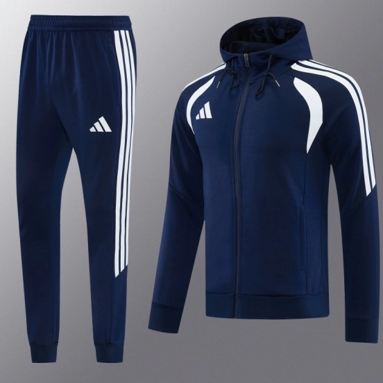 26/27 Adidas M06  Navy Blue Full Zipper Hooded Jacket Tracksuit + Long Pants