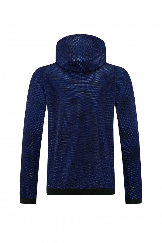 26/27 France Navy Blue Mesh Anthem Full Zipper Hooded Windbreaker Jacket