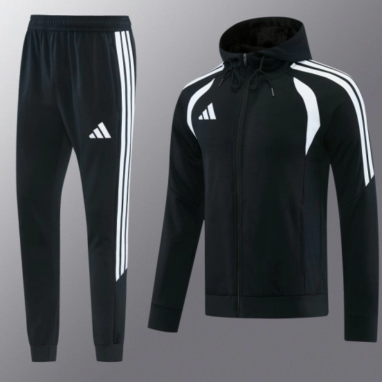 26/27 Adidas M06  Black Full Zipper Hooded Jacket Tracksuit + Long Pants