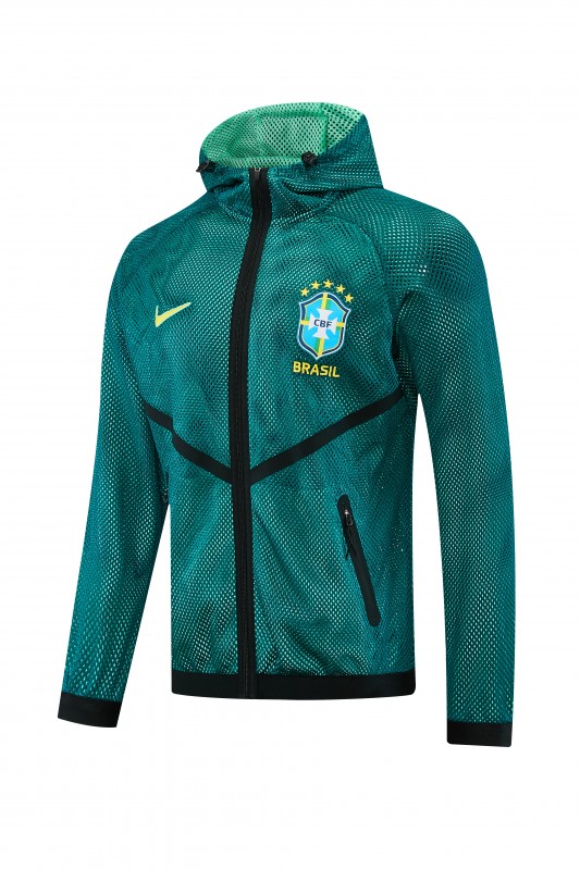 26/27 Brazil  Green Mesh Anthem Full Zipper Hooded Windbreaker Jacket