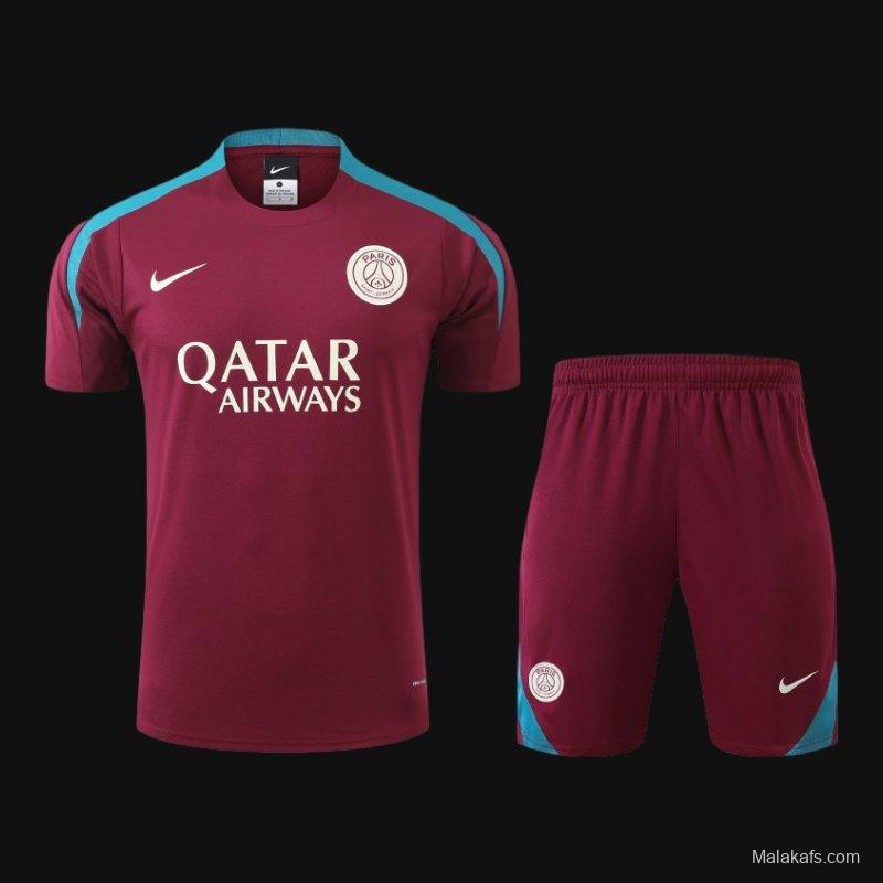 23/24 PSG Wine Cotton Short Sleeve Jersey+Shorts