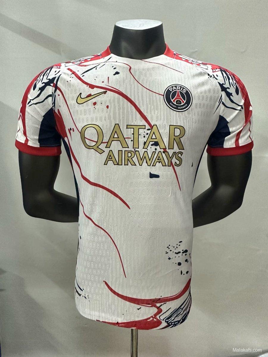 Player Version 25/26 Paris Saint-Germain White with Abstract Red Lines Jersey