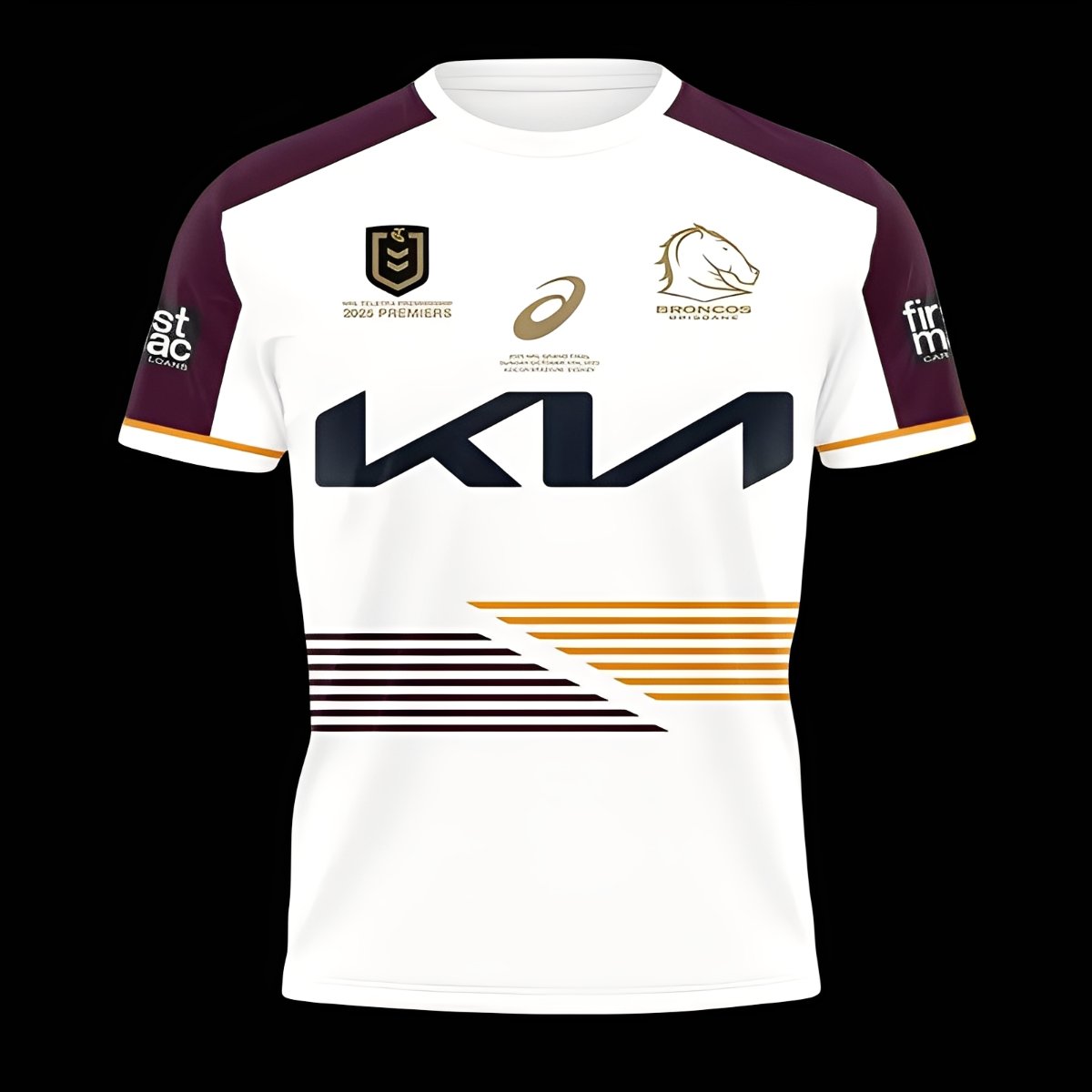 25/26 Brisbane Broncos White with Maroon Sleeves and Diagonal Geometric Stripes  Champion Jersey