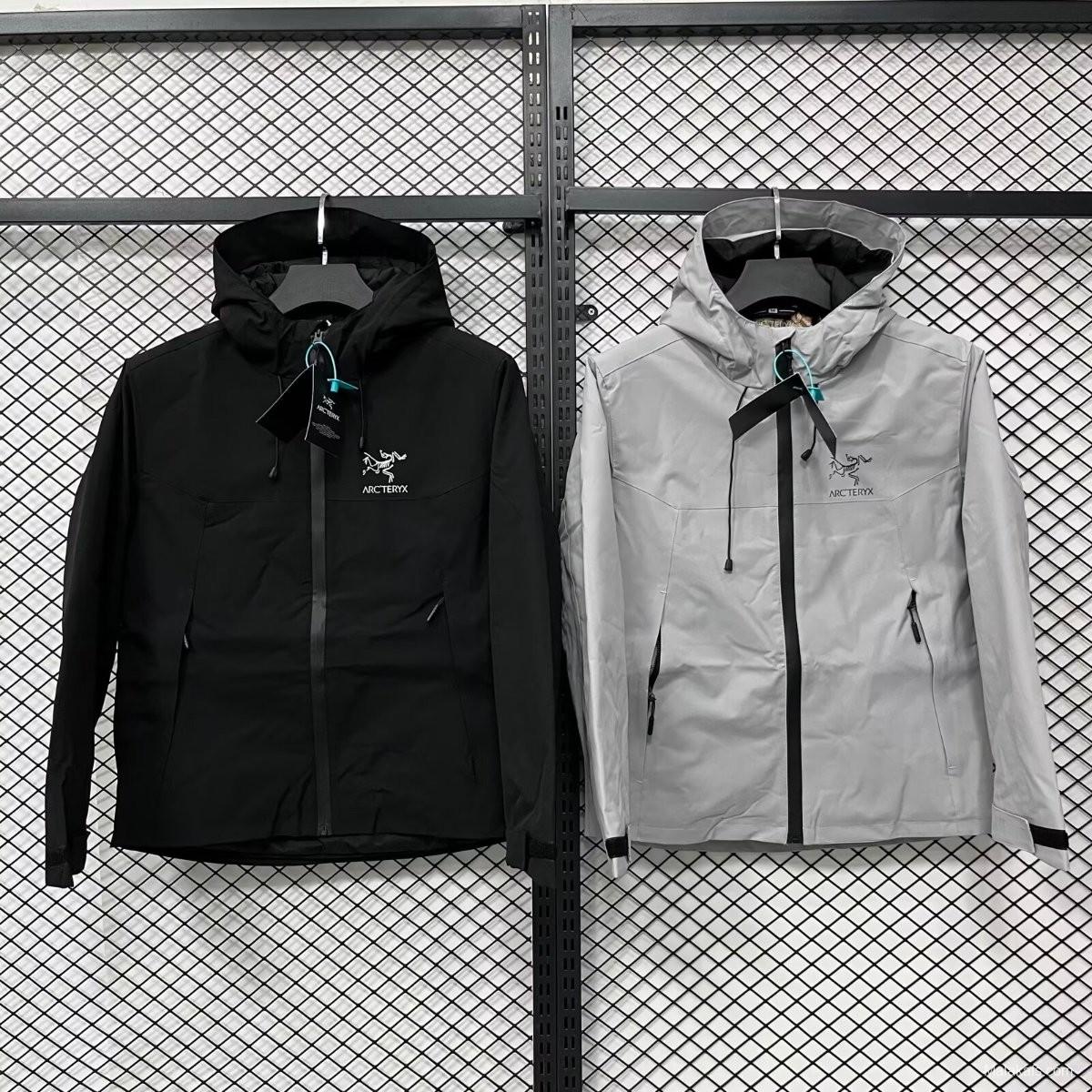 2025 Arc'teryx Light Gray/Black Technical Hooded Jacket with Zip Closure