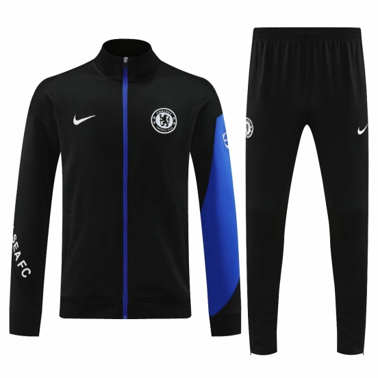25/26 Chelsea Black with Blue Accents FULL Zipper Jacket Tracksuit +Long Pants