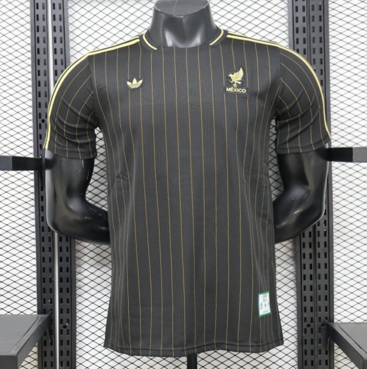 2026 Player Version Mexico Black with Gold Pinstripes Jersey