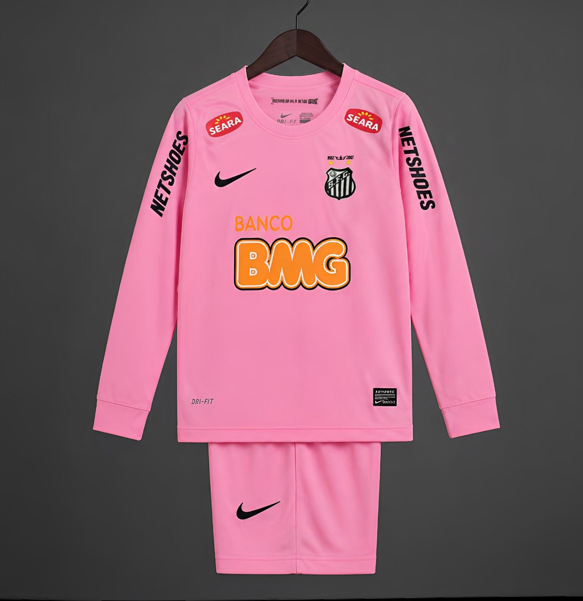 Retro 12/13 Kids Santos Away Pink Long Sleeve Jersey