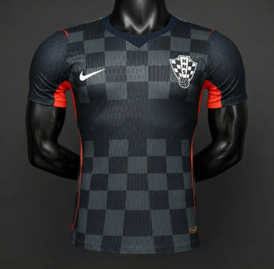 Player Version 2026 Croatia Dark Black with Dark Checkered Pattern Jersey