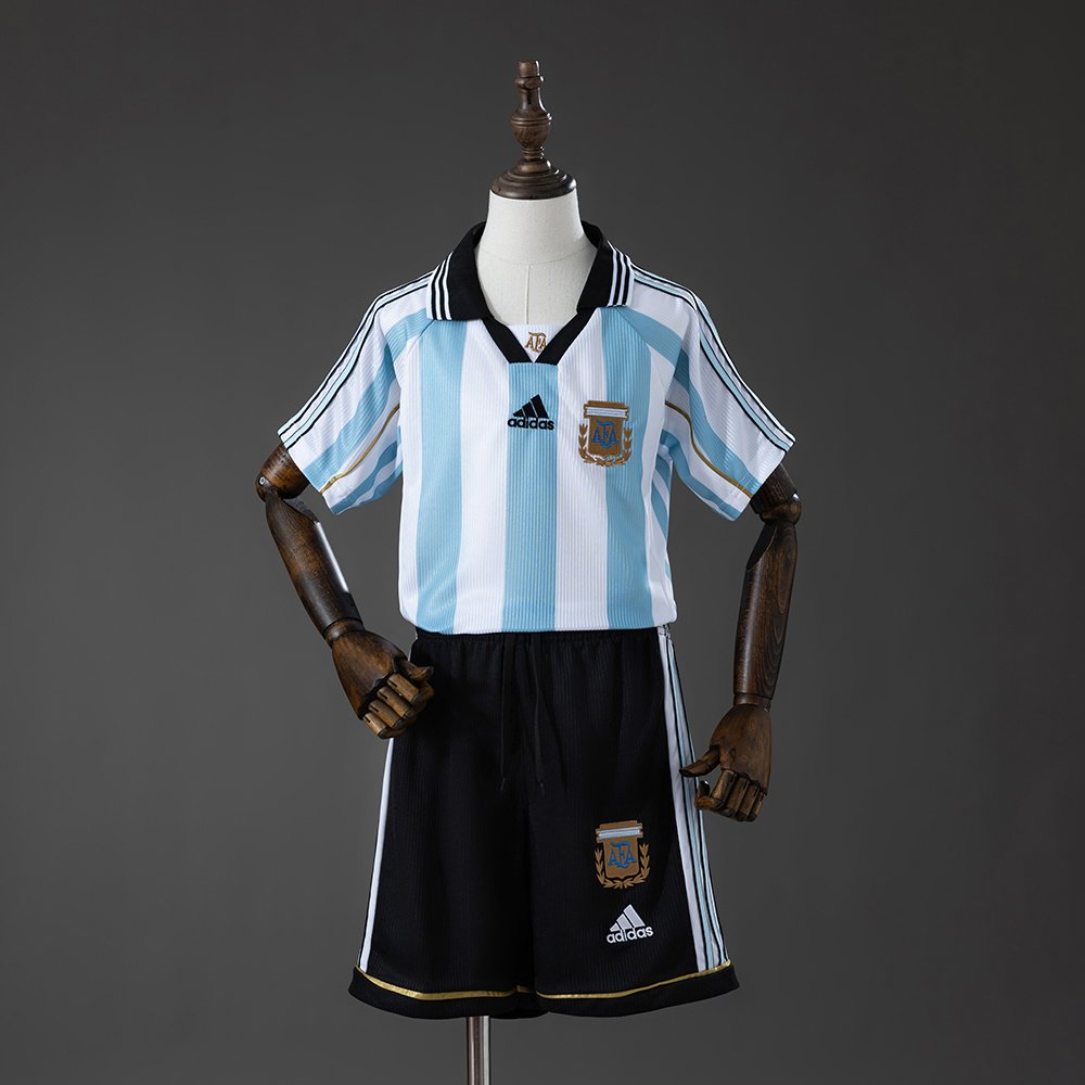 Argentina 1998 Home Retro Kids Kit Jersey Size 16-28